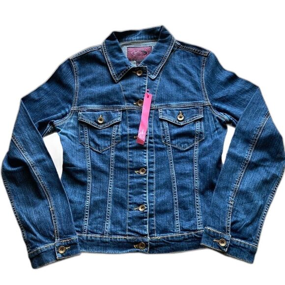 JEAN JACKET Blue Women Denim Pink Apples Size S - Picture 1 of 10